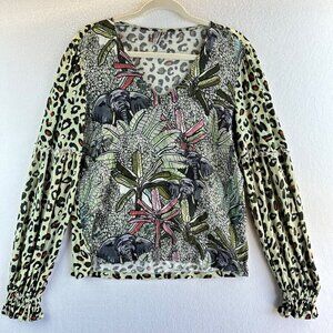 Anthropologie Blank London Shirt Womens Medium Tropical Elephants Coastal Boho